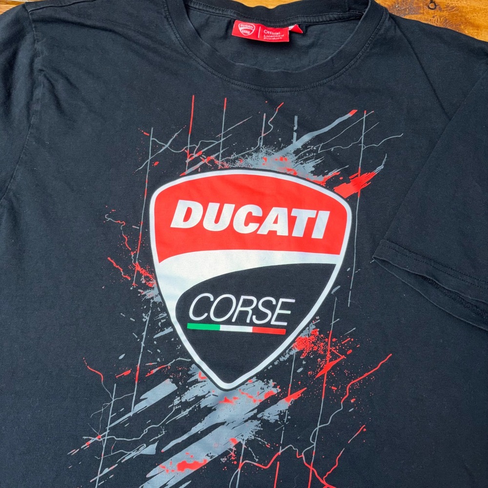 Ducati Corse T-Shirt Mens 2XL Black Short Sleeve Graphic Logo Moto Tee SEE